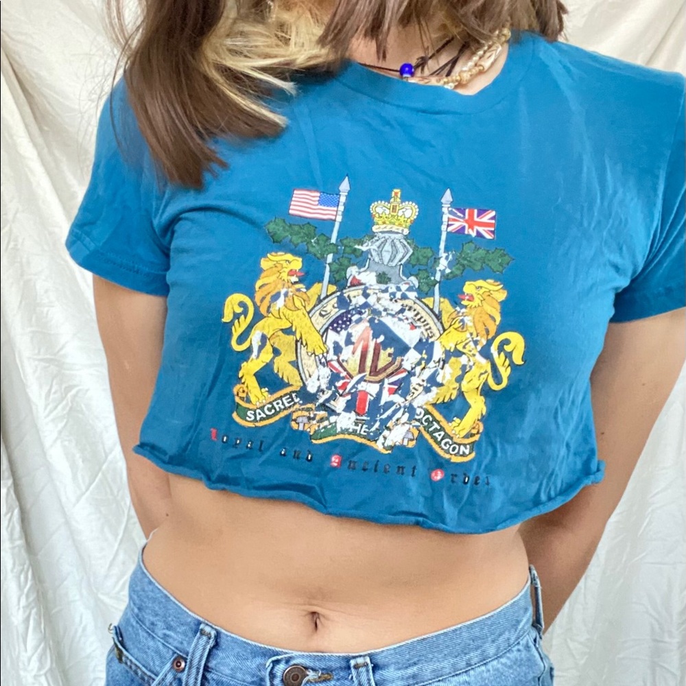 blue graphic cropped tee